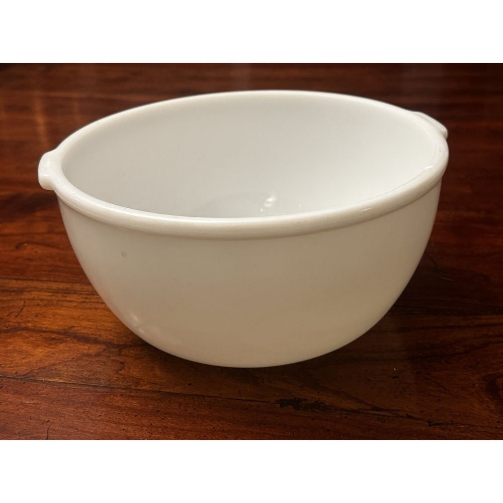Glassbake White Milk Glass 9" Mixing Bowl w/h Handles Vintage